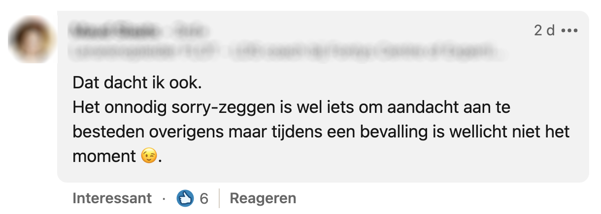 verontschuldigingen tijdens bevalling
