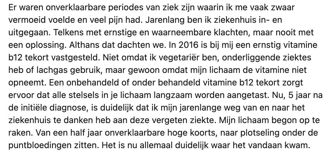 Arlette heeft een vitamine B12-tekort