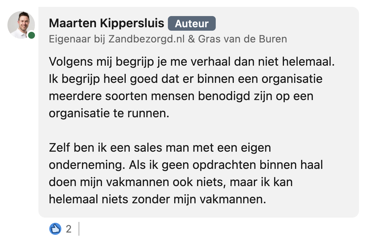 Maarten schrijft LinkedIn-post over ambacht