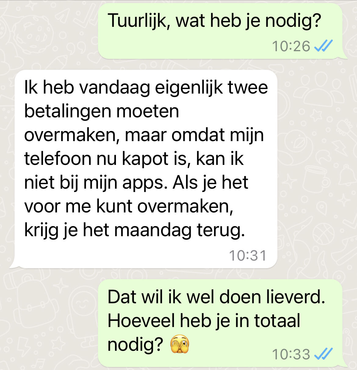 bedrag vragen