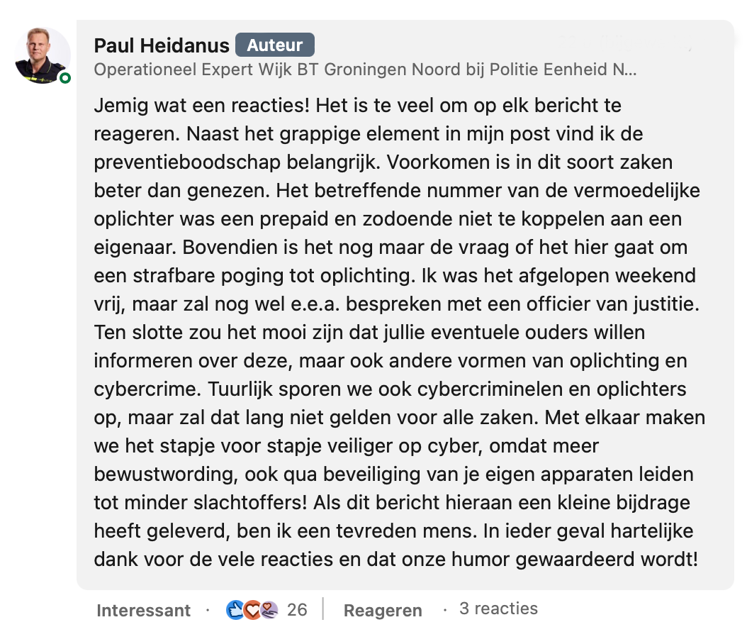 reactie van de agent