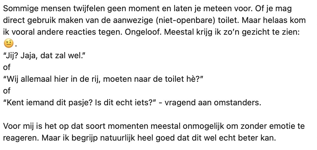Reactie op toiletpas