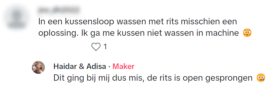 Wasmachine draait volledig op hol wanneer koppel kussens wilt wassen