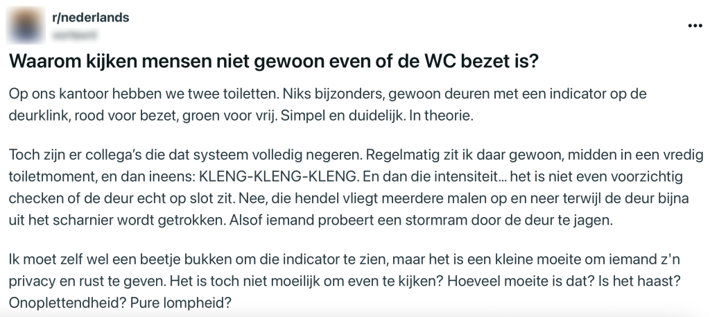 toilet werk kantoor irritatie frustratie actie wc