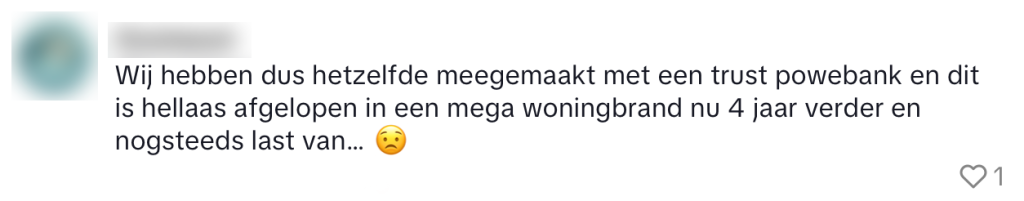 powerbank ontploft bewoner 