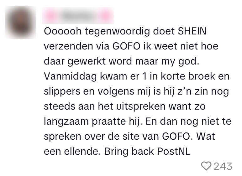 gofo pakketbezorger shein
