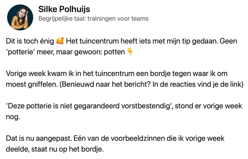 wijziging tuinland potten bordje