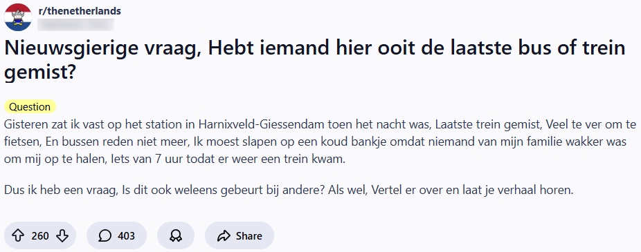laatste bus of trein missen