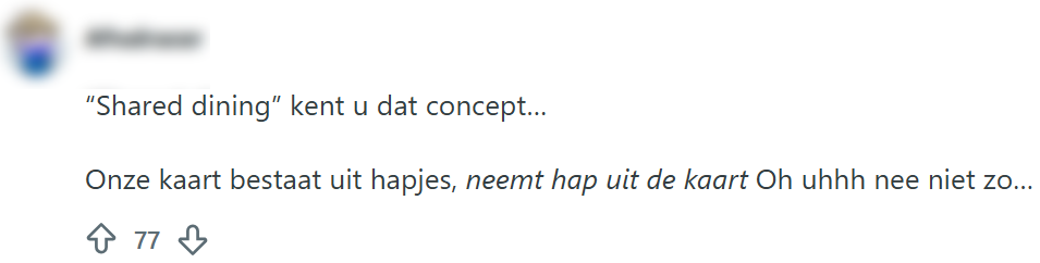 shared dining menukaart