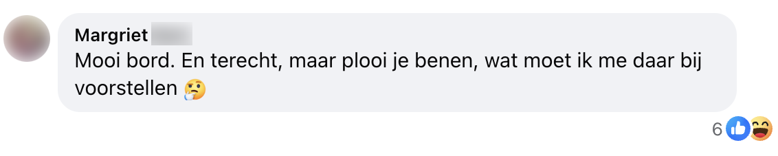 facebook-reactie over het plooien van je benen
