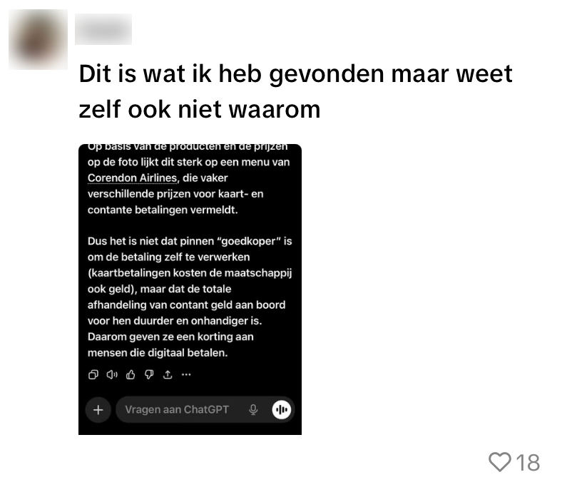 vliegtuig contant menukaart